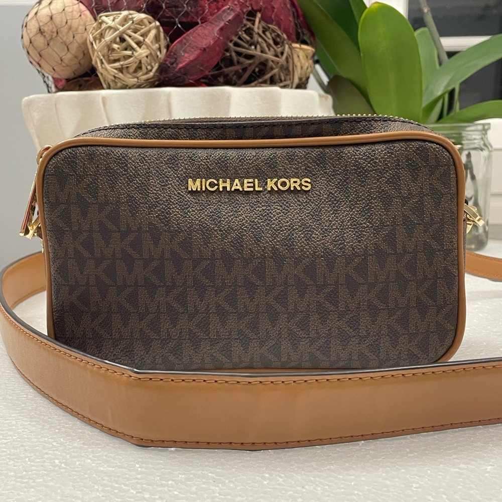 Michael Kors Monogram Crossbody in Brown and Gold - Picture 2 of 13